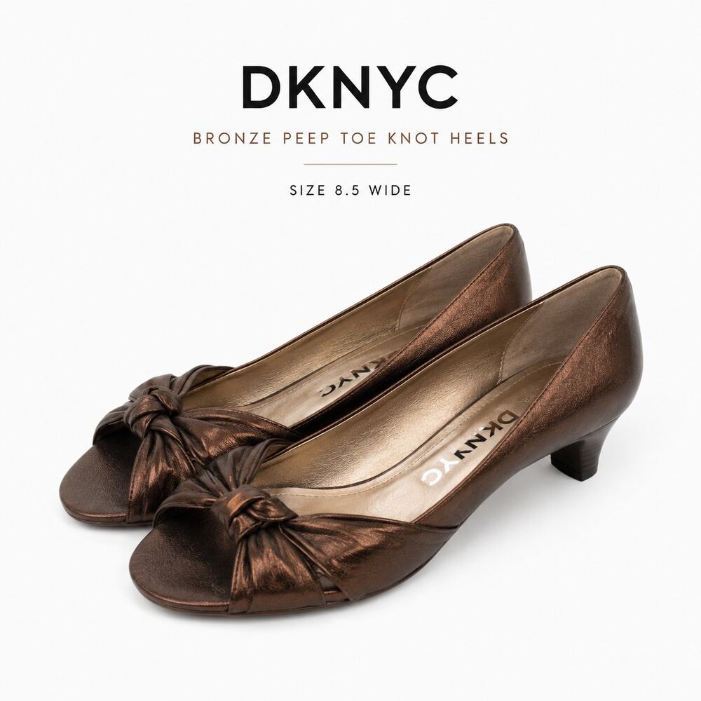 DKNYC Roberta Bronze Leather Peep Toe Pumps Womens 8.5 Wide